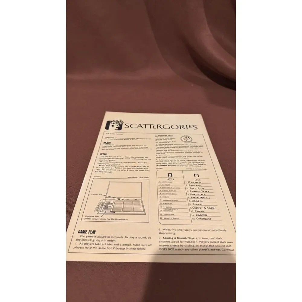 Scattergories Vintage Word Board Game Milton Bradley  1988